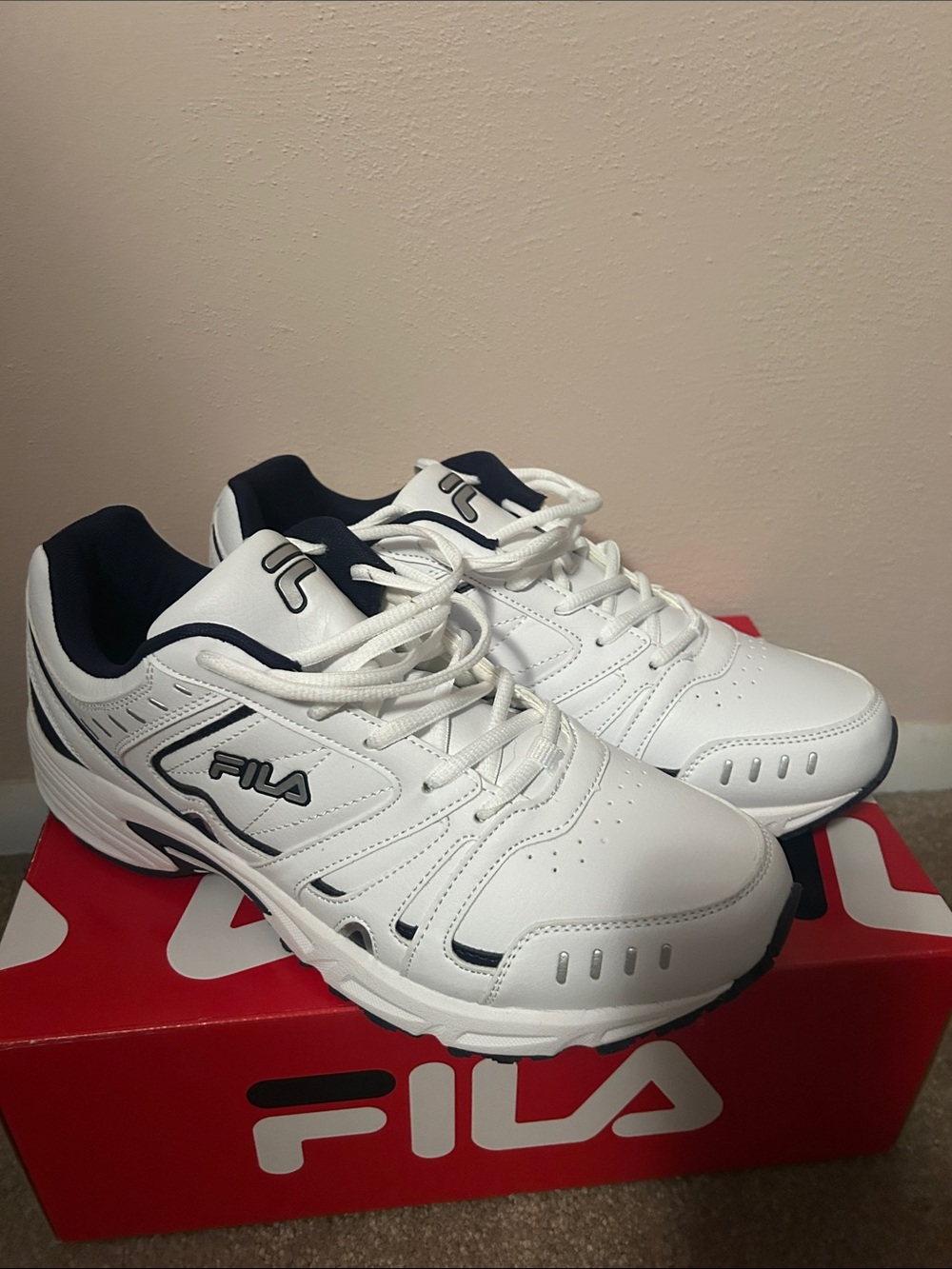 Fila Men's White Athletic Sneakers with Navy Trim